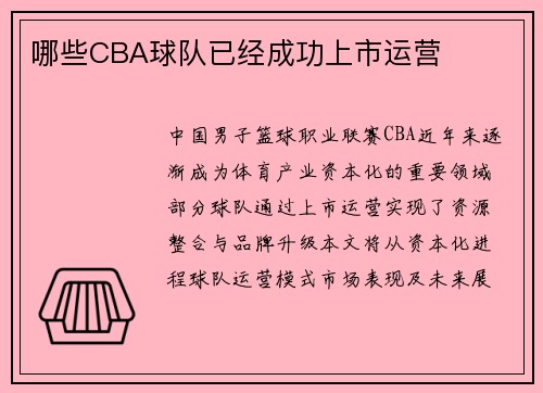 哪些CBA球队已经成功上市运营